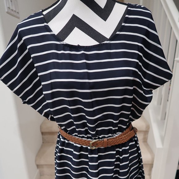 Striped Dress with Belt - Picture 2 of 7